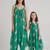 Green & jade green floral printed rayon jumpsuit & palazzo jumpsuit mother daughter matching combo