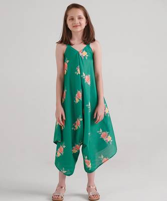 Green & jade green floral printed rayon jumpsuit & palazzo jumpsuit mother daughter matching combo 3
