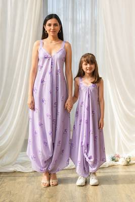 Lilac beaded & solid cotton palazzo jumpsuit mother daughter matching combo 1