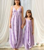 Lilac beaded & solid cotton palazzo jumpsuit mother daughter matching combo