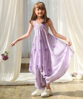 Lilac beaded & solid cotton palazzo jumpsuit mother daughter matching combo 3
