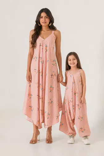 Scarlet orange striped cotton palazzo jumpsuit mother daughter matching combo