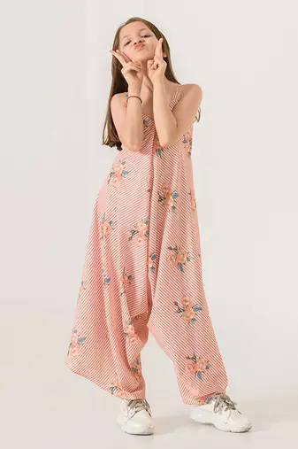 Scarlet orange striped cotton palazzo jumpsuit mother daughter matching combo