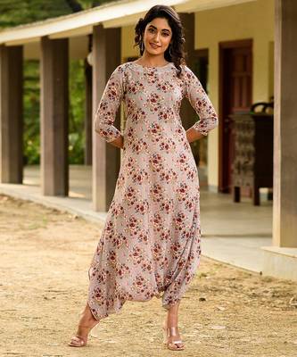 Green hand printed linen dhoti jumpsuit mother daughter matching combo 2