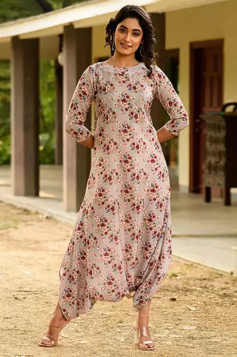 Green hand printed linen dhoti jumpsuit mother daughter matching combo