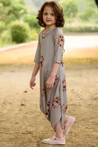 Green hand printed linen dhoti jumpsuit mother daughter matching combo
