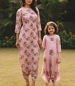 Pink hand printed linen dhoti jumpsuit mother daughter matching combo