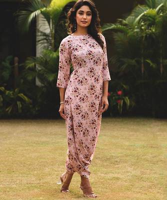 Pink hand printed linen dhoti jumpsuit mother daughter matching combo 2