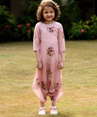 Pink hand printed linen dhoti jumpsuit mother daughter matching combo 3
