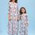 Iceberg blue floral & abstract printed linen dhoti jumpsuit mother daughter matching combo