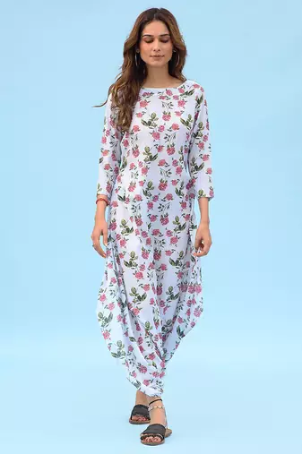 Iceberg blue striped linen dhoti jumpsuit mother daughter matching combo