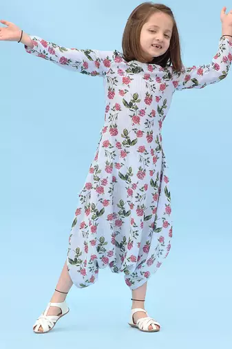 Iceberg blue striped linen dhoti jumpsuit mother daughter matching combo