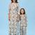 Sage green floral & abstract printed linen dhoti jumpsuit mother daughter matching combo