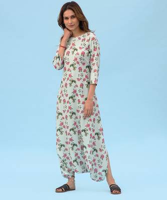 Sage green floral & abstract printed linen dhoti jumpsuit mother daughter matching combo 2