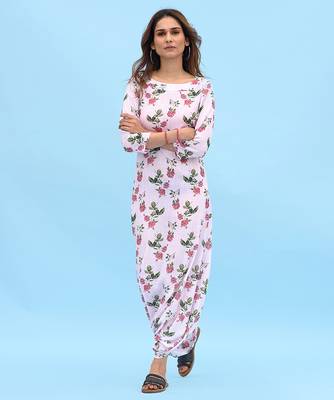 Pink & berry floral & abstract printed linen dhoti jumpsuit mother daughter matching combo 2