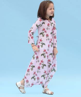 Pink & berry floral & abstract printed linen dhoti jumpsuit mother daughter matching combo 3