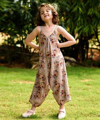 Green hand printed linen palazzo jumpsuit mother daughter matching combo 3