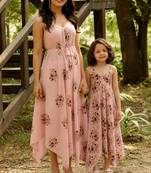 Pink hand printed linen palazzo jumpsuit mother daughter matching combo
