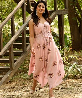 Pink hand printed linen palazzo jumpsuit mother daughter matching combo 2