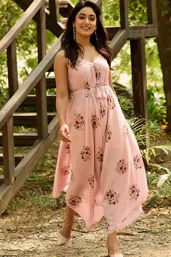 Pink hand printed linen palazzo jumpsuit mother daughter matching combo