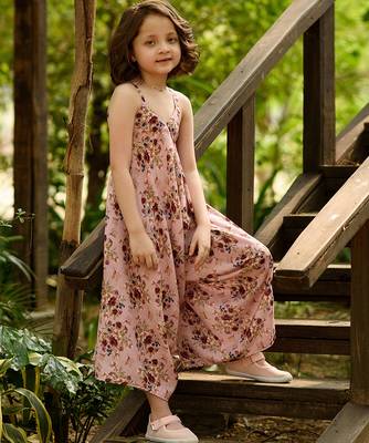 Pink hand printed linen palazzo jumpsuit mother daughter matching combo 3