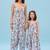 Iceberg blue floral & abstract printed linen palazzo jumpsuit mother daughter matching combo