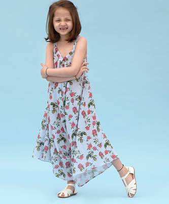 Iceberg blue floral & abstract printed linen palazzo jumpsuit mother daughter matching combo 3
