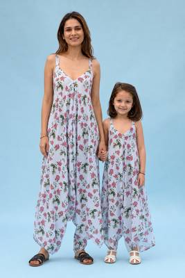 Iceberg blue striped linen palazzo jumpsuit mother daughter matching combo 1