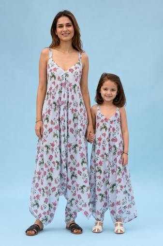 Iceberg blue striped linen palazzo jumpsuit mother daughter matching combo