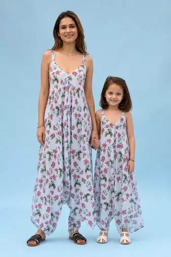 Iceberg blue striped linen palazzo jumpsuit mother daughter matching combo