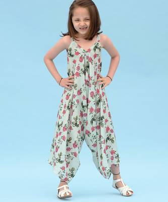 Sage green floral & abstract printed linen palazzo jumpsuit mother daughter matching combo 3
