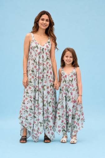 Sage green striped linen palazzo jumpsuit mother daughter matching combo