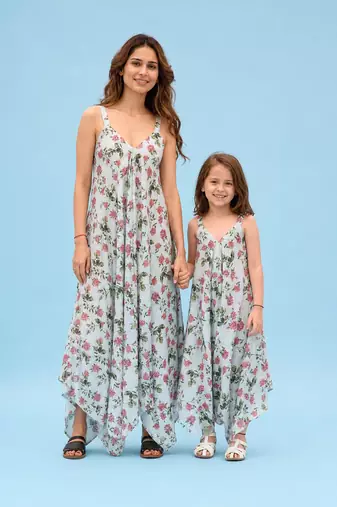 Sage green striped linen palazzo jumpsuit mother daughter matching combo