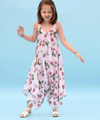 Pink & berry floral & abstract printed linen palazzo jumpsuit mother daughter matching combo 3