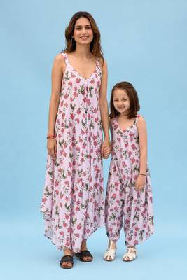 Pink & berry striped linen palazzo jumpsuit mother daughter matching combo 1