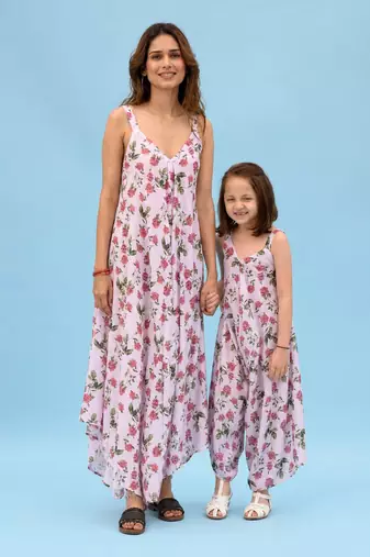 Pink & berry striped linen palazzo jumpsuit mother daughter matching combo