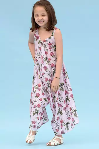 Pink & berry striped linen palazzo jumpsuit mother daughter matching combo