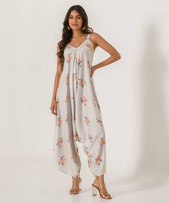 Pista green abstract & floral printed cotton palazzo jumpsuit mother daughter matching combo 2