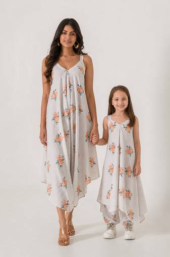 Pista green striped cotton palazzo jumpsuit mother daughter matching combo