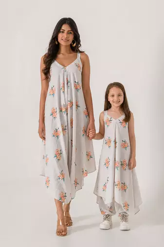 Pista green striped cotton palazzo jumpsuit mother daughter matching combo