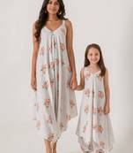Pista green striped cotton palazzo jumpsuit mother daughter matching combo