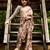 Green floral printed linen saree mother daughter matching combo
