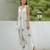 Seashell cream, cream & blue floral printed cotton palazzo jumpsuit mother daughter matching combo