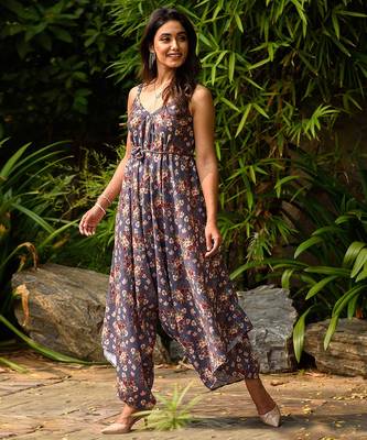 Persian blue hand printed linen palazzo jumpsuit mother daughter matching combo 2
