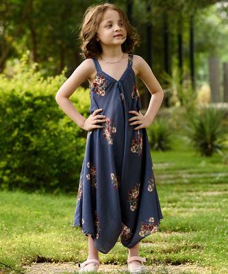 Persian blue hand printed linen palazzo jumpsuit mother daughter matching combo 3