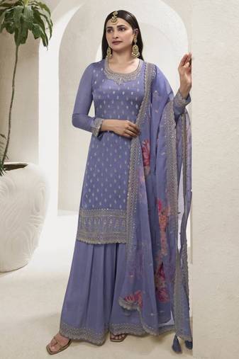Lavender viscose semi stitched suit with embroidery & sequence work