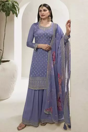 Lavender viscose semi stitched suit with embroidery & sequence work
