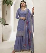 Lavender viscose semi stitched suit with embroidery & sequence work