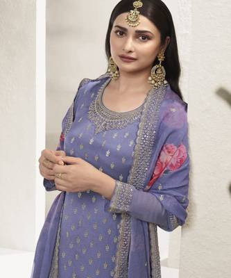 Lavender viscose semi stitched suit with embroidery & sequence work 2