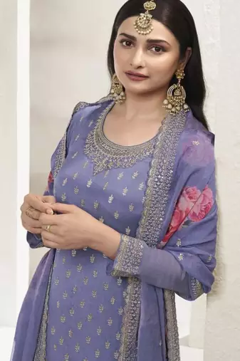 Lavender viscose semi stitched suit with embroidery & sequence work